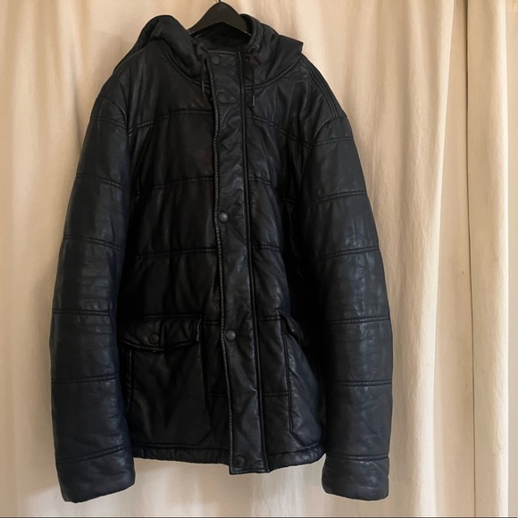 Mens L/G Navy Armani Exchange PU Leather Jacket - Picture 2 of 6